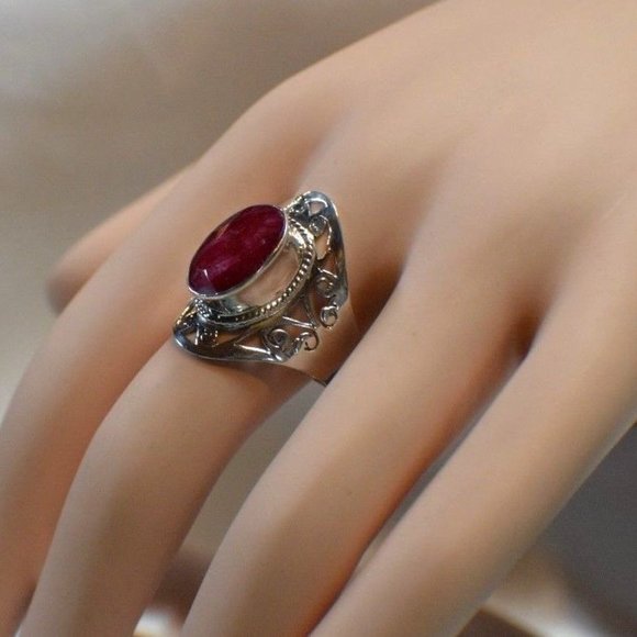 New Womens Ruby Kashmir Ring Southwestern Style Set in 925 Sterling Silver - Picture 2 of 7
